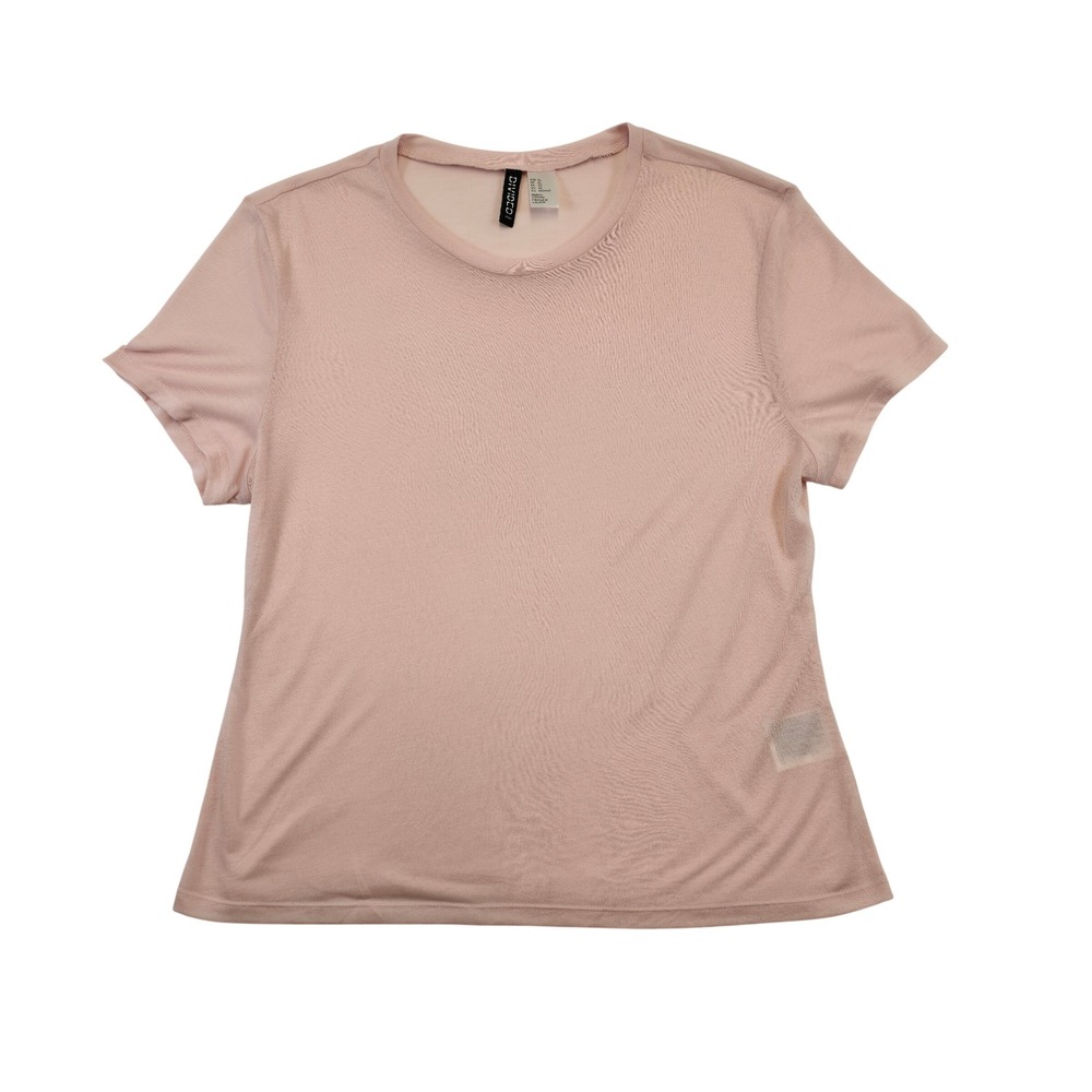 H&M Divided Pink Sheer Mesh T Shirt Top Womens XL Lightweight Crew Neck